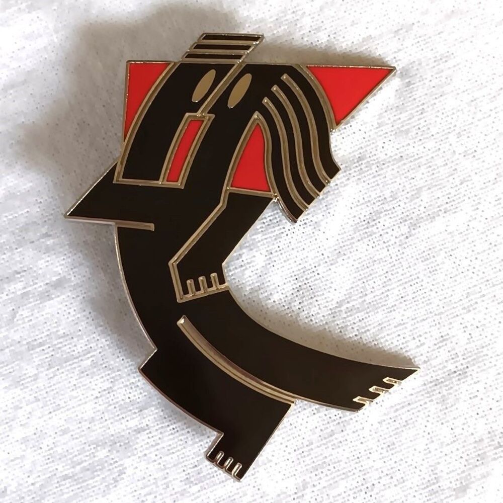 Vtg Jerry Leibowitz Acme Studios Brooch Lovers Enamel Black & Red